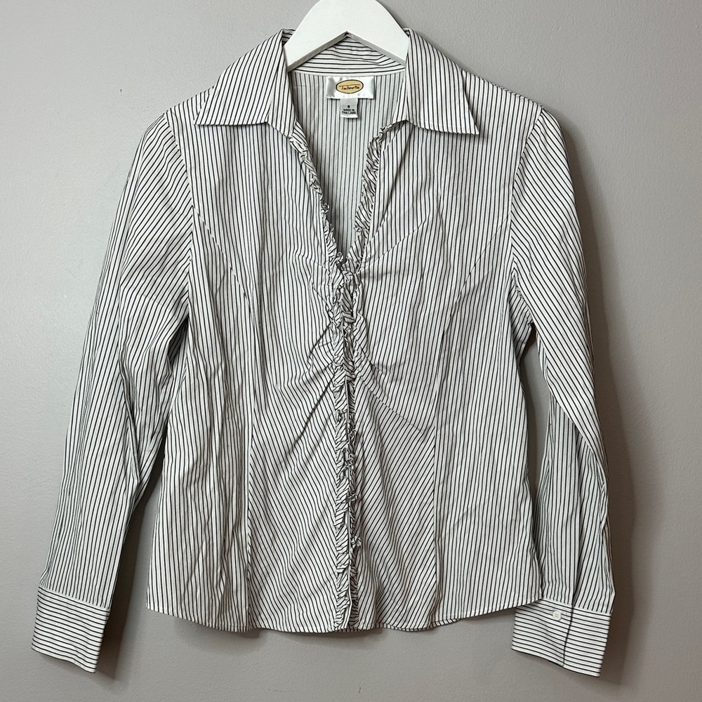 Talbots Classic Black and White Ruffle Striped Shirt size 8